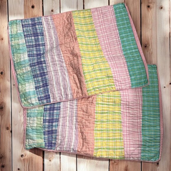 2 Britannica Pastel Madras Plaid Quilted Cotton Standard Pillow‎ Shams - Picture 1 of 6
